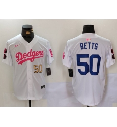 Men Los Angeles Dodgers 50 Mookie Betts White Pink Vin 26 Kobe Patch Stitched Baseball Jersey 2 Men Los Angeles Dodgers 50 Mookie Betts White Pink Vin 26 Kobe Patch Stitched Baseball Jersey 2