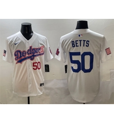 Men Los Angeles Dodgers 50 Mookie Betts White With American Flag Patch Limited Stitched Baseball Jersey Men Los Angeles Dodgers 50 Mookie Betts White With American Flag Patch Limited Stitched Baseball Jersey