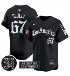 Men Los Angeles Dodgers 67 Vin Scully Black Mexico 2025 LA Gothic Style With Fernando Patch Vapor Premier Limited Stitched Baseball Jersey Men Los Angeles Dodgers 67 Vin Scully Black Mexico 2025 LA Gothic Style With Fernando Patch Vapor Premier Limited Stitched Baseball Jersey