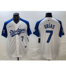 Men Los Angeles Dodgers 7 Julio Urias White Blue Vin Patch Cool Base Stitched Baseball Jersey 1 Men Los Angeles Dodgers 7 Julio Urias White Blue Vin Patch Cool Base Stitched Baseball Jersey 1
