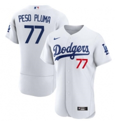 Men Los Angeles Dodgers 77 Peso Pluma White Flex Base Stitched Baseball Jersey Men Los Angeles Dodgers 77 Peso Pluma White Flex Base Stitched Baseball Jersey