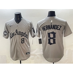 Men Los Angeles Dodgers 8 Enrique Hern E1ndez Grey LA Gothic Style With 2025 World Series Champions Patch Limited Stitched Baseball Jersey