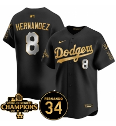 Men Los Angeles Dodgers 8 Enrique Hernandez Black Gold 2024 World Series Champions 26 Fernando Memorial Patch Vapor Premier Limited Stitched Baseball Jers Men Los Angeles Dodgers 8 Enrique Hernandez Black Gold 2024 World Series Champions 26 Fernando Memorial Patch Vapor Premier Limited Stitched Baseball Jers