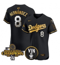 Men Los Angeles Dodgers 8 Enrique Hernandez Black Gold 2024 World Series Champions With Vin Patch Vapor Limited Stitched Baseball Jersey Men Los Angeles Dodgers 8 Enrique Hernandez Black Gold 2024 World Series Champions With Vin Patch Vapor Limited Stitched Baseball Jersey