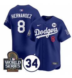Men Los Angeles Dodgers 8 Enrique Hernandez Royal 2024 World Series With No 34 Patch Limited Stitched Baseball Jersey Men Los Angeles Dodgers 8 Enrique Hernandez Royal 2024 World Series With No 34 Patch Limited Stitched Baseball Jersey