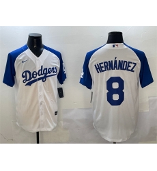 Men Los Angeles Dodgers 8 Enrique Hernandez White Blue Cool Base Stitched Baseball Jersey
