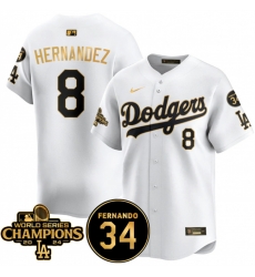 Men Los Angeles Dodgers 8 Enrique Hernandez White Gold 2024 World Series Champions 26 Fernando Memorial Patch Vapor Premier Limited Stitched Baseball Jers Men Los Angeles Dodgers 8 Enrique Hernandez White Gold 2024 World Series Champions 26 Fernando Memorial Patch Vapor Premier Limited Stitched Baseball Jers