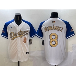 Men Los Angeles Dodgers 8 Enrique Hernandez White Royal Gold 2024 World Series Champions Vapor Limited Stitched Baseball Jersey 189