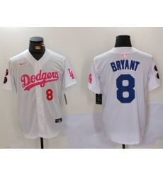 Men Los Angeles Dodgers 8 Kobe Bryant White Pink Vin 26 Kobe Patch Stitched Baseball Jersey 6 Men Los Angeles Dodgers 8 Kobe Bryant White Pink Vin 26 Kobe Patch Stitched Baseball Jersey 6