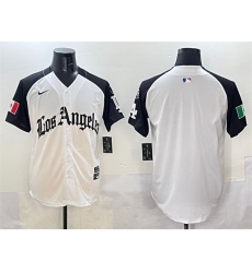 Men Los Angeles Dodgers Blank White Black Mexico 2025 LA Gothic Style With Fernando Patch Vapor Premier Limited Stitched Baseball Jersey Men Los Angeles Dodgers Blank White Black Mexico 2025 LA Gothic Style With Fernando Patch Vapor Premier Limited Stitched Baseball Jersey