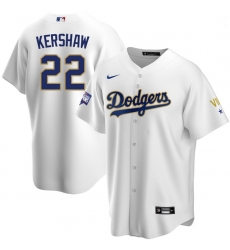 Men Los Angeles Dodgers Clayton Kershaw 22 Championship Gold Trim White Limited All Stitched Cool Base Jersey Men Los Angeles Dodgers Clayton Kershaw 22 Championship Gold Trim White Limited All Stitched Cool Base Jersey