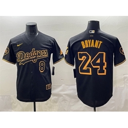Men Los Angeles Dodgers Front 8 Back 24 Kobe Bryant Black With KB Patch Stitched Jersey