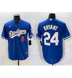 Men Los Angeles Dodgers Front 8 Back 24 Kobe Bryant Blue Gold Cool Base Stitched Jersey