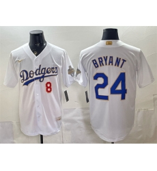 Men Los Angeles Dodgers Front  8 Back  24 Kobe Bryant White 2026 Gold Collection Stadium Stitched Baseball Jersey
