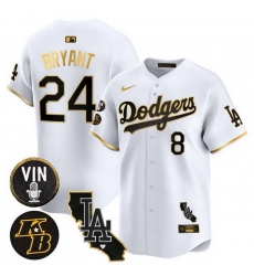 Men Los Angeles Dodgers Front 8 Back 24 Kobe Bryant White Gold 2025 Vin 26 Kobe Patch Vapor Limited V2 Stitched Baseball Jersey Men Los Angeles Dodgers Front 8 Back 24 Kobe Bryant White Gold 2025 Vin 26 Kobe Patch Vapor Limited V2 Stitched Baseball Jersey