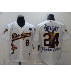 Men Los Angeles Dodgers Front 8 Back 24 Kobe Bryant White With KB Patch Cool Base Stitched Jersey Men Los Angeles Dodgers Front 8 Back 24 Kobe Bryant White With KB Patch Cool Base Stitched Jersey