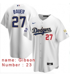 Men Los Angeles Dodgers Kirk Gibson 23 Championship Gold Trim White Limited All Stitched Flex Base Jersey Men Los Angeles Dodgers Kirk Gibson 23 Championship Gold Trim White Limited All Stitched Flex Base Jersey