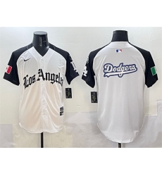 Men Los Angeles Dodgers Team Big Logo White Black Mexico 2025 LA Gothic Style With Fernando Patch Vapor Premier Limited Stitched Baseball Jersey1 Men Los Angeles Dodgers Team Big Logo White Black Mexico 2025 LA Gothic Style With Fernando Patch Vapor Premier Limited Stitched Baseball Jersey1