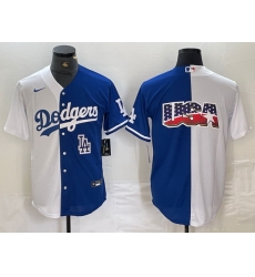 Men Los Angeles Dodgers Team Big Logo White Blue Split Cool Base Stitched Baseball Jersey 7 Men Los Angeles Dodgers Team Big Logo White Blue Split Cool Base Stitched Baseball Jersey 7
