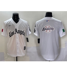 Men Los Angeles Dodgers Team Big Logo White Mexico 2025 LA Gothic Style With Fernando Patch Vapor Premier Limited Stitched Baseball Jersey 001 Men Los Angeles Dodgers Team Big Logo White Mexico 2025 LA Gothic Style With Fernando Patch Vapor Premier Limited Stitched Baseball Jersey 001