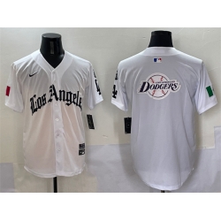 Men Los Angeles Dodgers Team Big Logo White Mexico 2025 LA Gothic Style With Fernando Patch Vapor Premier Limited Stitched Baseball Jersey 001