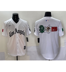 Men Los Angeles Dodgers Team Big Logo White Mexico 2025 LA Gothic Style With Fernando Patch Vapor Premier Limited Stitched Baseball Jersey 004
