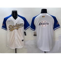 Men Los Angeles Dodgers Team Big Logo White Royal Gold 2024 World Series Champions Vapor Limited Stitched Baseball Jersey 1