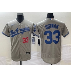 Men's Los Angeles Dodgers #33 James Outman Grey Flex Base Stitched Jersey Men's Los Angeles Dodgers #33 James Outman Grey Flex Base Stitched Jersey