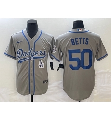 Men's Los Angeles Dodgers #50 Mookie Betts Grey With Patch Cool Base Stitched Baseball Jersey Men's Los Angeles Dodgers #50 Mookie Betts Grey With Patch Cool Base Stitched Baseball Jersey