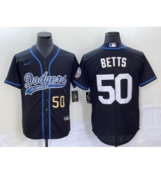 Men's Los Angeles Dodgers #50 Mookie Betts Number Black With Patch Cool Base Stitched Baseball Jersey Men's Los Angeles Dodgers #50 Mookie Betts Number Black With Patch Cool Base Stitched Baseball Jersey
