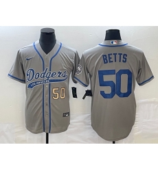 Men's Los Angeles Dodgers #50 Mookie Betts Number Grey With Patch Cool Base Stitched Baseball Jersey Men's Los Angeles Dodgers #50 Mookie Betts Number Grey With Patch Cool Base Stitched Baseball Jersey