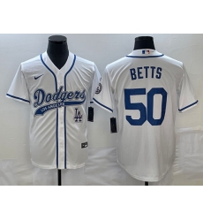 Men's Los Angeles Dodgers #50 Mookie Betts White With Patch Cool Base Stitched Baseball Jersey1 Men's Los Angeles Dodgers #50 Mookie Betts White With Patch Cool Base Stitched Baseball Jersey1