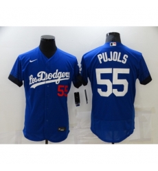 Men's Los Angeles Dodgers #55 Albert Pujols Blue Elite City Player Jersey Men's Los Angeles Dodgers #55 Albert Pujols Blue Elite City Player Jersey
