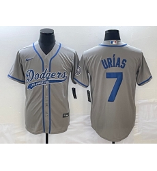 Men's Los Angeles Dodgers #7 Julio Urias Grey With Patch Cool Base Stitched Baseball Jersey1 Men's Los Angeles Dodgers #7 Julio Urias Grey With Patch Cool Base Stitched Baseball Jersey1
