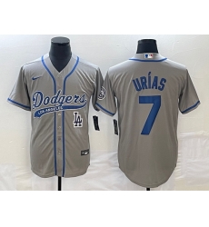 Men's Los Angeles Dodgers #7 Julio Urias Grey With Patch Cool Base Stitched Baseball Jersey Men's Los Angeles Dodgers #7 Julio Urias Grey With Patch Cool Base Stitched Baseball Jersey