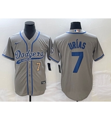 Men's Los Angeles Dodgers #7 Julio Urias Number Grey With Patch Cool Base Stitched Baseball Jersey Men's Los Angeles Dodgers #7 Julio Urias Number Grey With Patch Cool Base Stitched Baseball Jersey