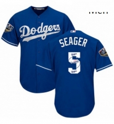Mens Majestic Los Angeles Dodgers 5 Corey Seager Authentic Royal Blue Team Logo Fashion Cool Base 2018 World Series MLB Jersey Mens Majestic Los Angeles Dodgers 5 Corey Seager Authentic Royal Blue Team Logo Fashion Cool Base 2018 World Series MLB Jersey