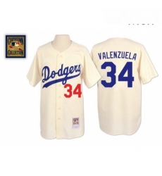 Mens Mitchell and Ness Los Angeles Dodgers 34 Fernando Valenzuela Authentic Cream Throwback MLB Jersey Mens Mitchell and Ness Los Angeles Dodgers 34 Fernando Valenzuela Authentic Cream Throwback MLB Jersey