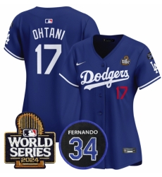 Women Los Angeles Dodgers 17 Shohei Ohtani Royal 2024 World Series 26 Fernando Memorial Patch Limited Stitched Baseball Jersey 28Run Small 29 Women Los Angeles Dodgers 17 Shohei Ohtani Royal 2024 World Series 26 Fernando Memorial Patch Limited Stitched Baseball Jersey 28Run Small 29