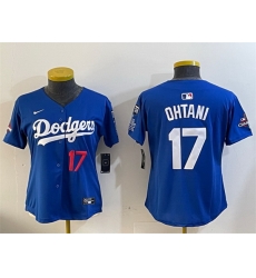 Women Los Angeles Dodgers 17 Shohei Ohtani Royal 2024 World Series Champions With Fernando Memorial Patch Alternate Limited Stitched Baseball Jersey 28Run Women Los Angeles Dodgers 17 Shohei Ohtani Royal 2024 World Series Champions With Fernando Memorial Patch Alternate Limited Stitched Baseball Jersey 28Run