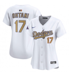 Women Los Angeles Dodgers 17  Shohei Ohtani White 2025 Gold Collection Limited Stitched Baseball Jersey