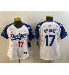 Women Los Angeles Dodgers 17  Shohei Ohtani White Royal 2025 Tokyo Series Limited Stitched Baseball Jersey