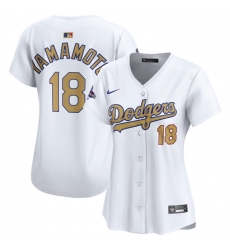 Women Los Angeles Dodgers 18 Yoshinobu Yamamoto White 2025 Gold Collection Limited Stitched Baseball Jersey