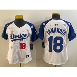 Women Los Angeles Dodgers 18 Yoshinobu Yamamoto White Royal 2025 Tokyo Series Limited Stitched Baseball Jersey