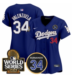 Women Los Angeles Dodgers 34 Fernando Valenzuela Royal 2024 World Series 26 Fernando Memorial Patch Limited Stitched Baseball Jersey 28Run Small 29 Women Los Angeles Dodgers 34 Fernando Valenzuela Royal 2024 World Series 26 Fernando Memorial Patch Limited Stitched Baseball Jersey 28Run Small 29