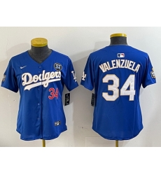 Women Los Angeles Dodgers 34 Toro Valenzuela blue Gold 2024 World Series With Fernando Memorial Patch Limited Stitched Baseball Jersey Women Los Angeles Dodgers 34 Toro Valenzuela blue Gold 2024 World Series With Fernando Memorial Patch Limited Stitched Baseball Jersey
