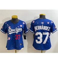 Women Los Angeles Dodgers 37 Teoscar Hernandez Royal 2025 Tokyo Series Limited Stitched Baseball Jersey