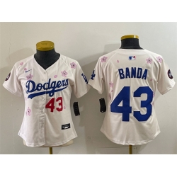 Women Los Angeles Dodgers 43 Anthony Banda Cream 2025 Tokyo Series Limited Stitched Baseball Jersey