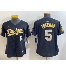 Women Los Angeles Dodgers 5 Freddie Freeman Black Gold 2024 World Series With Fernando Memorial Patch Limited Stitched Baseball Jersey Women Los Angeles Dodgers 5 Freddie Freeman Black Gold 2024 World Series With Fernando Memorial Patch Limited Stitched Baseball Jersey