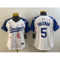 Women Los Angeles Dodgers 5 Freddie Freeman White Royal 2025 Tokyo Series Limited Stitched Baseball Jersey